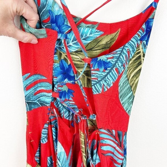SHEIN | Red Tropical Print Strappy Back Wide Leg Jumpsuit - Picture 5 of 9